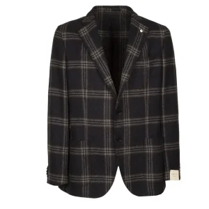 Giacca U. 2 Bott. Tasca Appl. Check Lana Shetland L.B.M