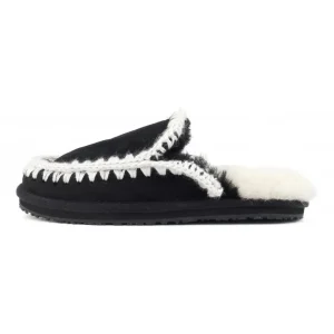 Slippers Suede Full Eskimo Stitch Donna Black White