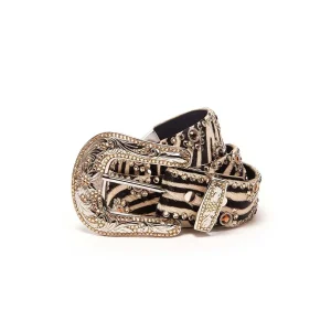 Cintura Alta Cavallino Zebrata Swarovsky Fibbia Decorata Donna Nero Bianco Arancio