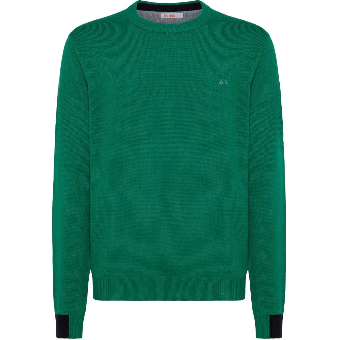 Pullover Polsini Colorati Uomo Verde Prato