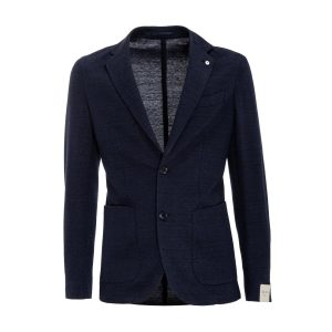 Giacca In Tessuto Spigato Uomo Blu