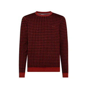 Pullover Round Vintage Jacquard Merinos Uomo Bordeaux