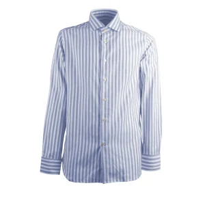 Camicia Rigata Uomo Bianco Blu