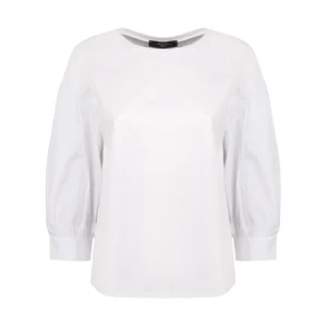 T-Shirt Sax Con Scollo A Barca E Maniche In Popeline Donna Bianco