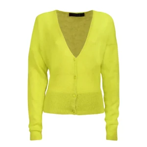 Cardigan Cropped In Mohair Donna Verde Acido