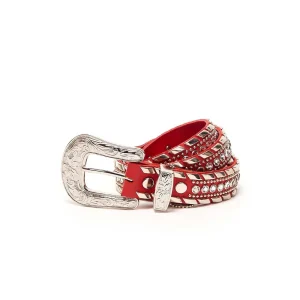Cintura Media Swarovsky E Borchie Fibbia Decorata Donna Rosso Silver