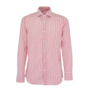 Camicia Riga Larga Slim Uomo Bianco Rosso