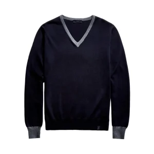 Maglia Con Scollo A V In Lana Uomo Blu Navy Grigio Blu