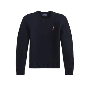 Pull Girocollo In Lana Con Ricamo Bimbo Navy