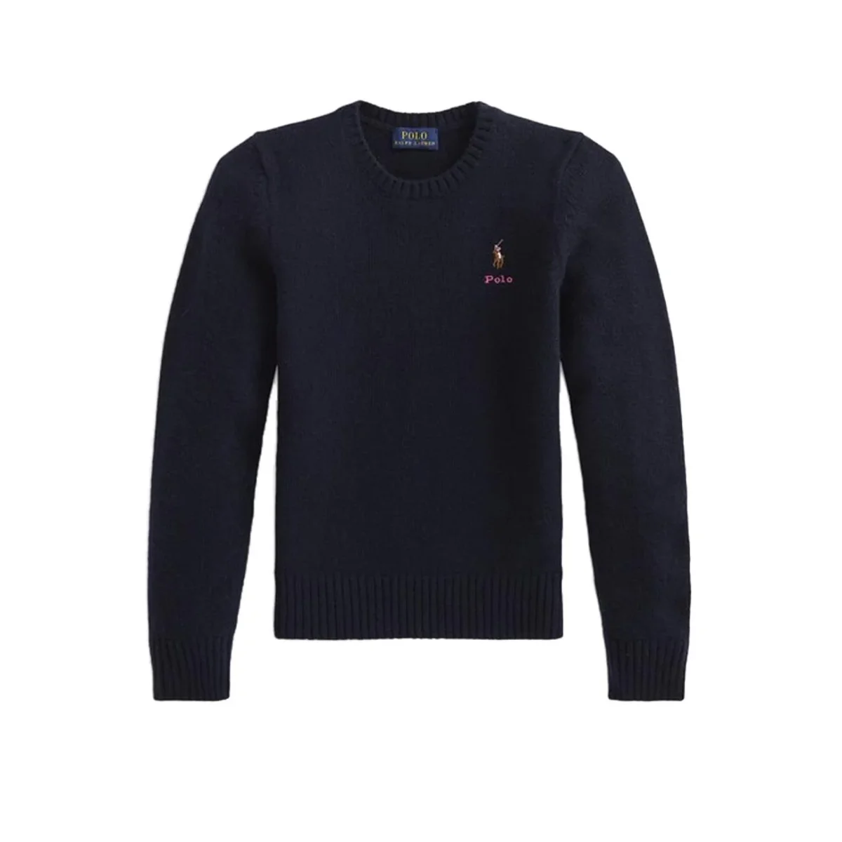 Pull Girocollo In Lana Con Ricamo Bimbo Navy