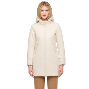 Piumino Lungo Liscio Con Cappuccio