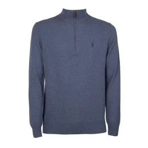 Pullover Mezza Zip In Lana Merino Uomo Twilight Blue