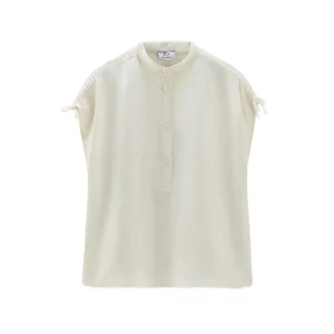 Blusa In Misto Lino Donna Plaster White