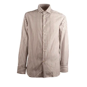 Camicia Rigata Uomo Bianco Marrone