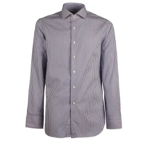 Camicia Rigata Collo Francese Uomo Bianco Blu