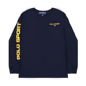 T-Shirt Manica Lunga Con Lettering Sul Braccio Bambino Blu