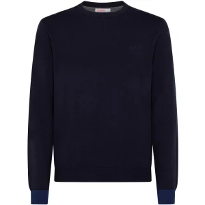 Pullover Round Elbow Contrast Uomo Navy Blue