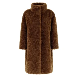 Cappotto In Curly Faux Fur Donna Caramello