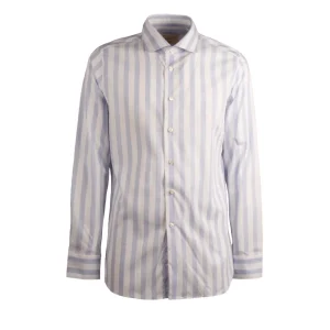 Camicia Rigata Uomo Bianco Azzurro