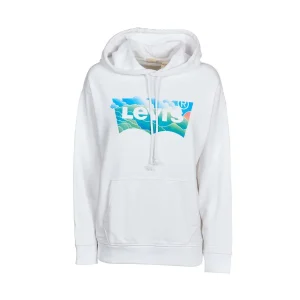 Felpa Cappuccio E Tascone Con Stampa Cloud Donna Bianco