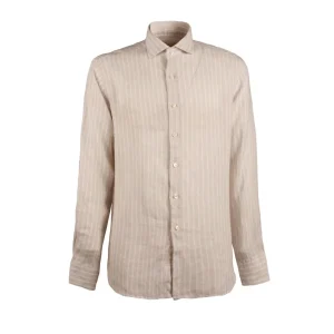 Camicia Rigata Uomo Beige Bianco
