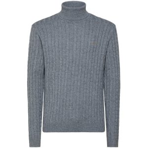 Dolcevita Turtle Cable Uomo Grigio Chiaro