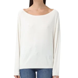 Maglia Collo Barca Color Donna Bianco Lana