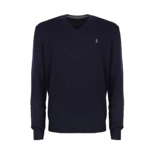 Pull Scollo A V In Lambswool Uomo Blu Navy