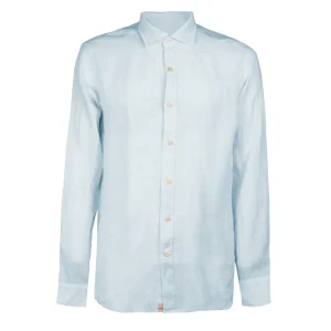 Camicia In Lino Collo Francese Uomo Azzurro