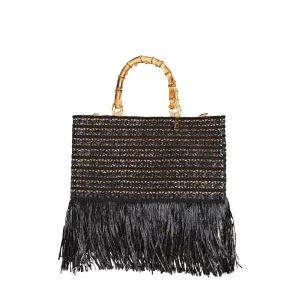 Borsa Capri Tote Rafia Media Donna Nera
