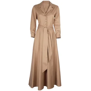 Abito Popeline Lungo Con Colletto E Cintura