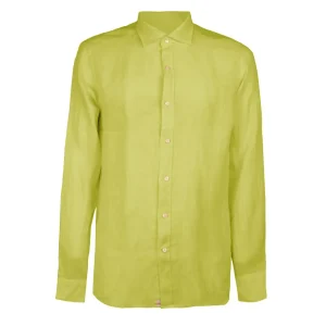 Camicia In Lino Collo Francese Uomo Giallo Lime