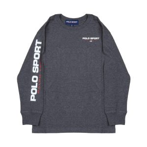 T-Shirt Manica Lunga Con Lettering Sul Braccio Bambino Grigio