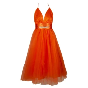 Abito Barbie Lungo Con Strass Donna Orange