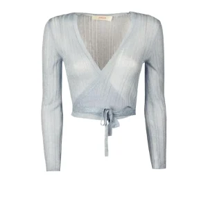 Cardigan Incrocio Corto Donna Azzurro Lurex