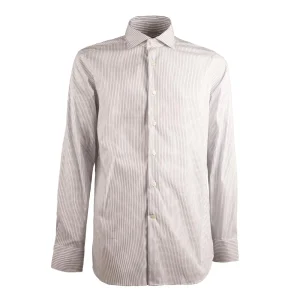 Camicia Rigata Collo Francese Uomo Bianco Blu