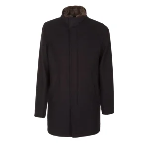 Cappotto In Lana Diagonale Uomo Blu Scuro