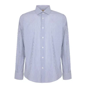 Camicia Rigata Con Collo Italiano Uomo Blu