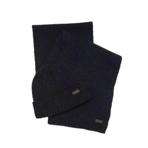 Barbour Gift Set Carlton Fleck Berretto E Sciarpa Navy