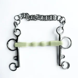 EQUINE HORSE Pelham canna intera in gomma bianca con aste lunghe INOX imboccatura per equitazione (30MA-1)