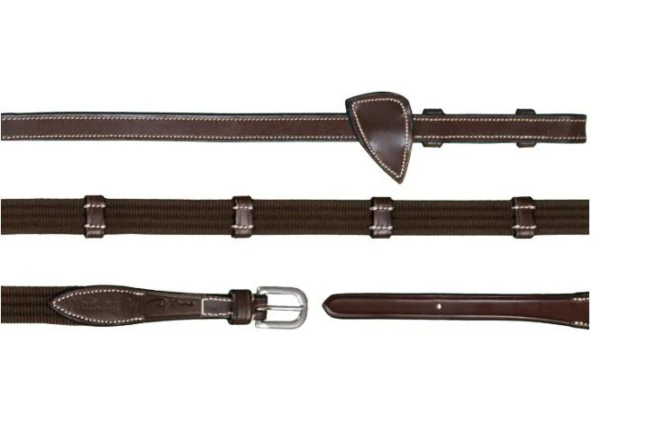 DY'ON 5/8 WEB REINS WITH 9 LEATHER LOOPS WORKING BY D'YON Marrone REDINI