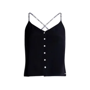Top In Crepe Con Spalline Logate Donna Nero