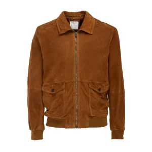 Giacca Pelle Scamosciata Uomo Cuoio