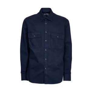Giacca Camicia Con Tasche In Cotone Uomo Blu Navy