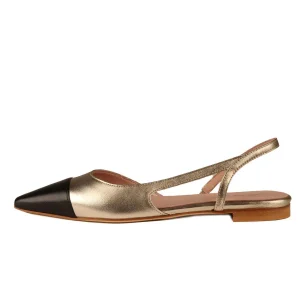 SCARPE D. BASSA SLING BACK T.10 GLAT BICOLORE TOM.LAMINATO PLATINO/CUOIO NAPPA NERO ANNAF